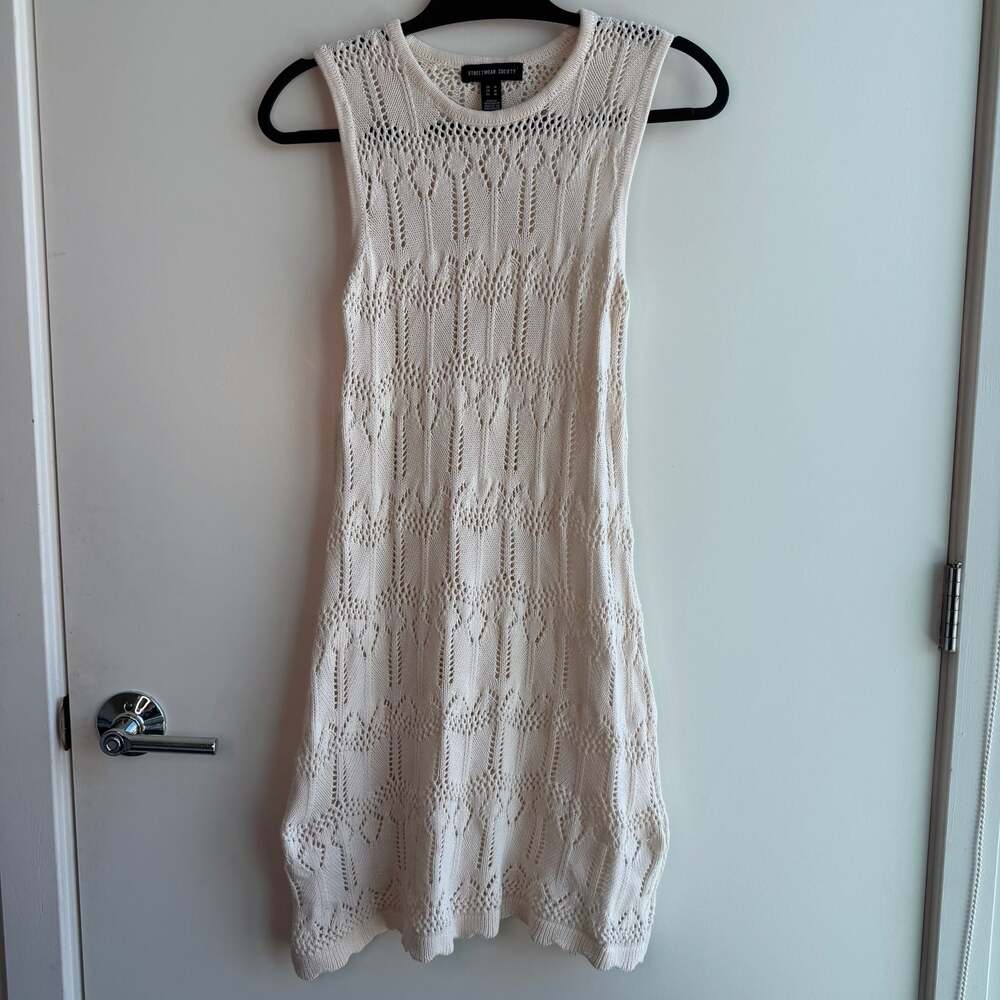Streetwear Society Cream Crochet Knit Sleeveless Dress Size M